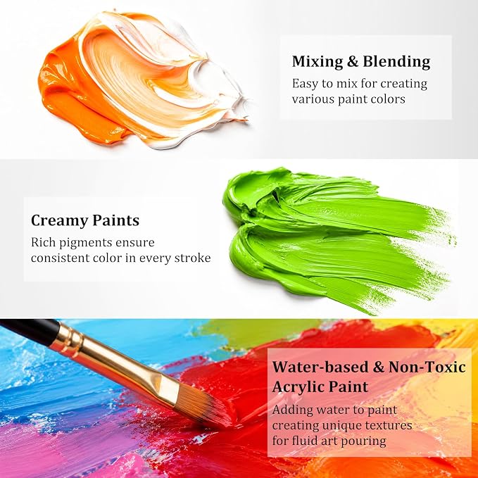 Caliart 36 Colors Acrylic Paint Set with 12 Brushes | Craft Painting kit for Adults Artists Beginners, Rich Pigment Non-toxic, Canvas Wood Rock Pumpkin Ceramic Art Supplies Paint
