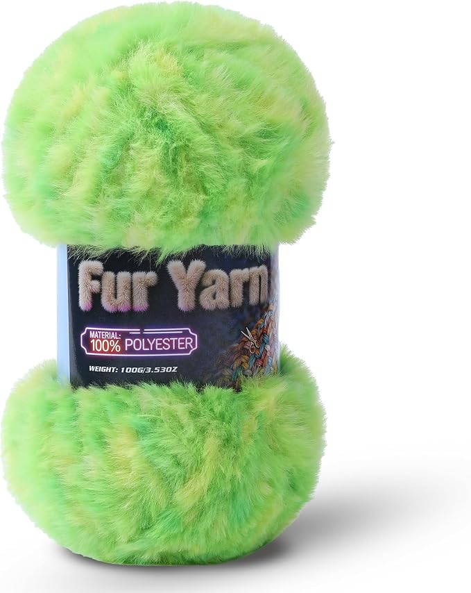 Faux Fur Yarn Soft Fluffy for Crocheting - 1 Skeins(Each 3.5oz/100g, 71yd/65m) - Chunky & Fluffy Yarn for Crochet Amigurumi, Blankets, Hand Knitting, Scarves &Crafts (1, Colorful Green)
