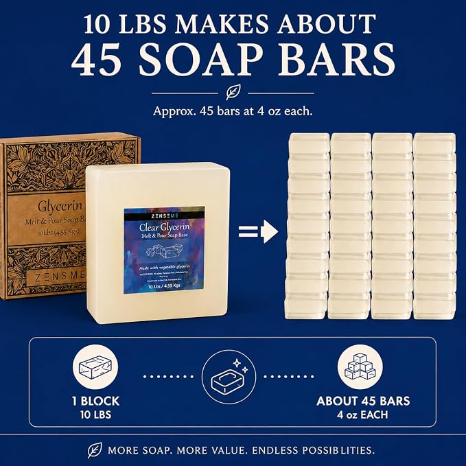 10 LBS Glycerin Soap Base, Melt and Pour Supplies Kit for Soap Making | SLS/SLES & PEG free | Gentle & Foamy Ingredients | Make Your Own Bulk For Adult Soapmaker - Easy to Cut