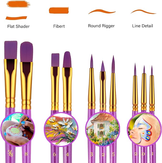 Paint Brushes Set, 20 Pcs Paint Brushes for Acrylic Painting, Oil Watercolor Acrylic Paint Brush, Artist Paintbrushes for Body Face Rock Canvas, Adult Drawing Arts Crafts Supplies, Purple | Artist Paintbrush (Nylon Hair Wood Handles) for Adult Drawing,...