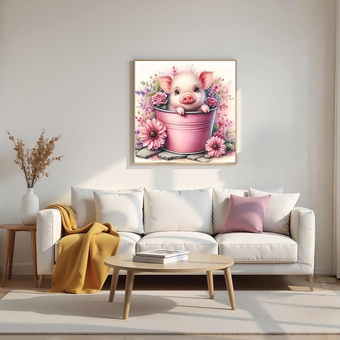 DOTSTART Diamond Art Kits for Adults,Cute Pig 5D Diamond Painting Kits | 5D DIY Paint By Diamonds,Full Drill Round Diamond Dot Gem Art Painting, for Relax Home Wall Art Decor 13.78 X 13.78 inch