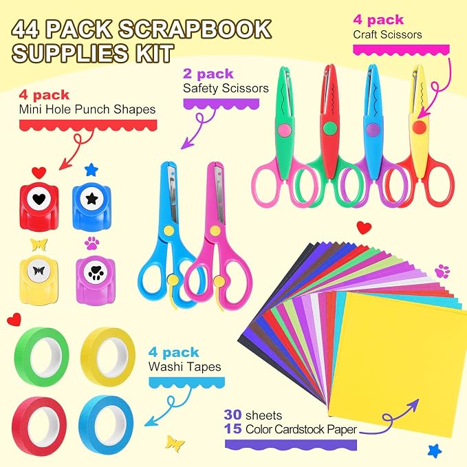 UCEC 44 Pack Crafting Set for DIY Crafts, Scrapbook, Card Making, School