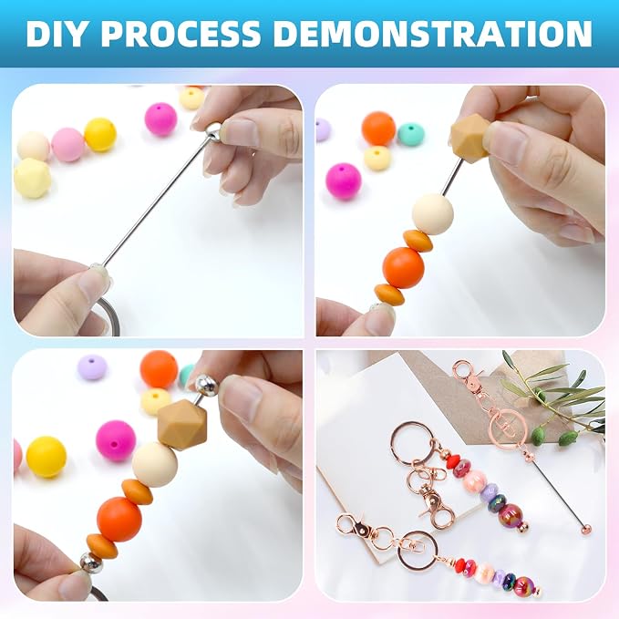 40 Pcs Beadable Keychains Bulk Kit – DIY Keychain Making Supplies with Metal Blanks for Crafts, Jewelry, Charms, Custom Projects – Blank Chain Bars for Beaded Keychain Design (Rose Gold)