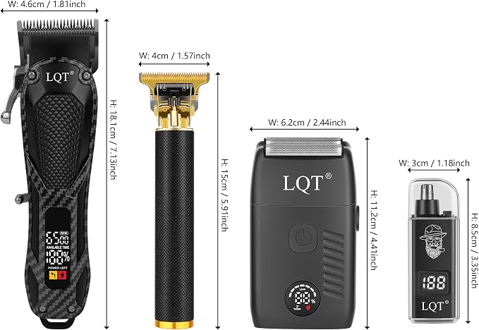 Hair Clippers for Men with LED Power Display, 4-Piece Professional Grooming Kit with Hair Clipper, Detail Trimmer, Foil Shaver & Nose Trimmer, Complete Cordless Set for Home Barber Use (Black)