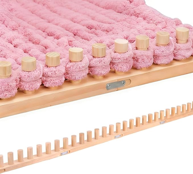 Helihuo 56”Wooden Loom for Chunky Blanket, Long Installation Free and Adjustable Foldable Portable Extra Loom, Beginner-Chunky Knitting for Beginners and Home Decoration (56”)