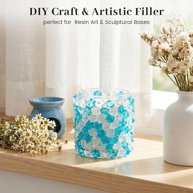 DOMESTAR Mixed Blue and Clear Fake Ice, 150 PCS Acrylic Crystal Vase Filler
