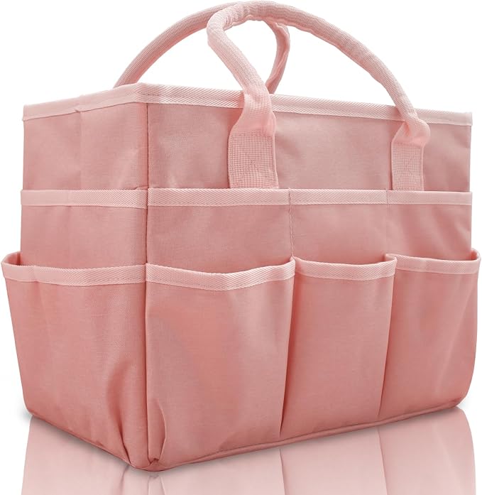 Cupohus Craft Organizer Bag, Pink Art Supply Tote with Multiple Pockets