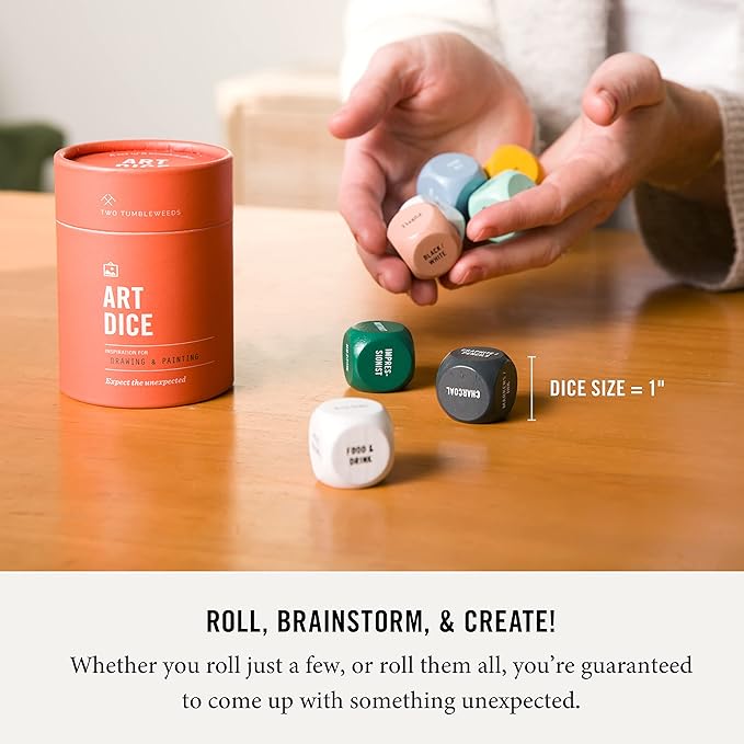 Two Tumbleweeds Art Dice - Drawing & Painting Prompts, Set of 9 dice | The solution to artist's block – Roll to decide what to draw or paint – Fun, Unique Gift for Artists of All Levels