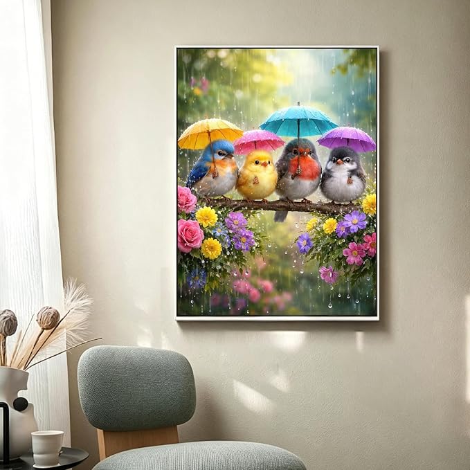 PHANTASYART Birds Paint by Number Framed with Wooden Easel 12x16inch | Birds Adult Paint by Numbers, Bird Canvas Paint by Numbers for Adults, DIY Acrylic Adult Paint by Number Kits on Canvas