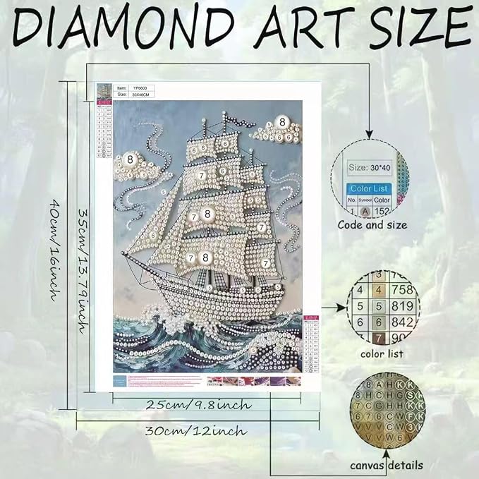 Sailboat Pearl diamond painting Kit for Adult,Full Drill Dot Art11.8X11.8In | 5D Diamond Painting Kits ,DIY Diamond Dots Gem Art Craft, Beginners Home Wall Decor