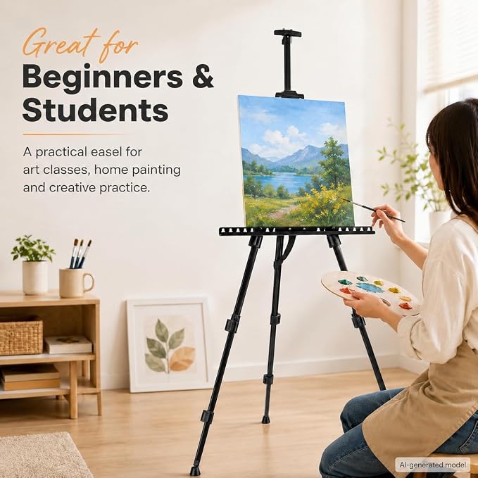 RRFTOK 17-66 Inch Adjustable Art Easel Stand for Painting and Sign, Black | Portable metal tripod easel for poster stand, display stand, canvas holder, adults and floor use