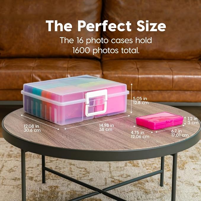 IRIS USA Photo Storage Box |Made in USA| 16 Cases - (2-Pack) - Clear/Multi