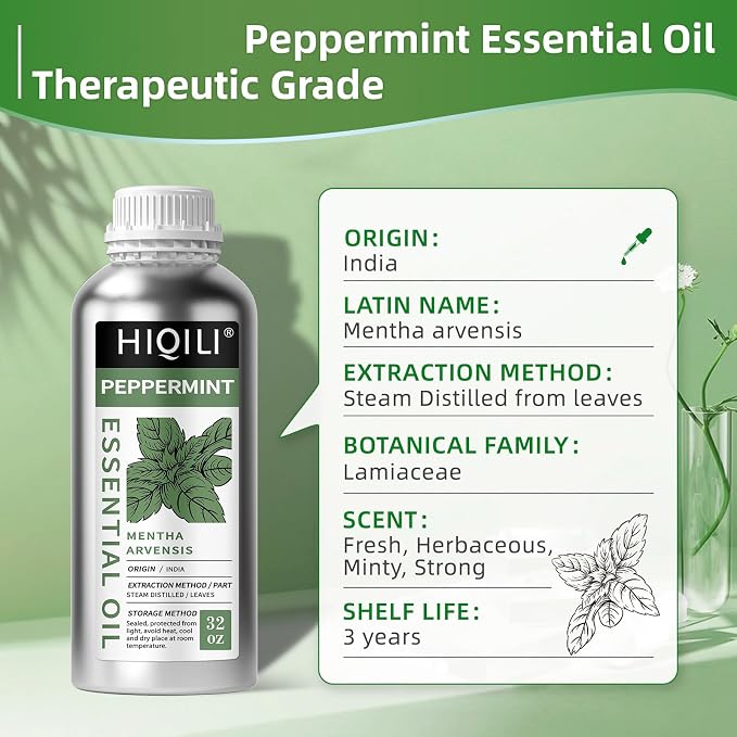 HIQILI Peppermint Essential Oil for Hair Care & DIY, Freshening Air