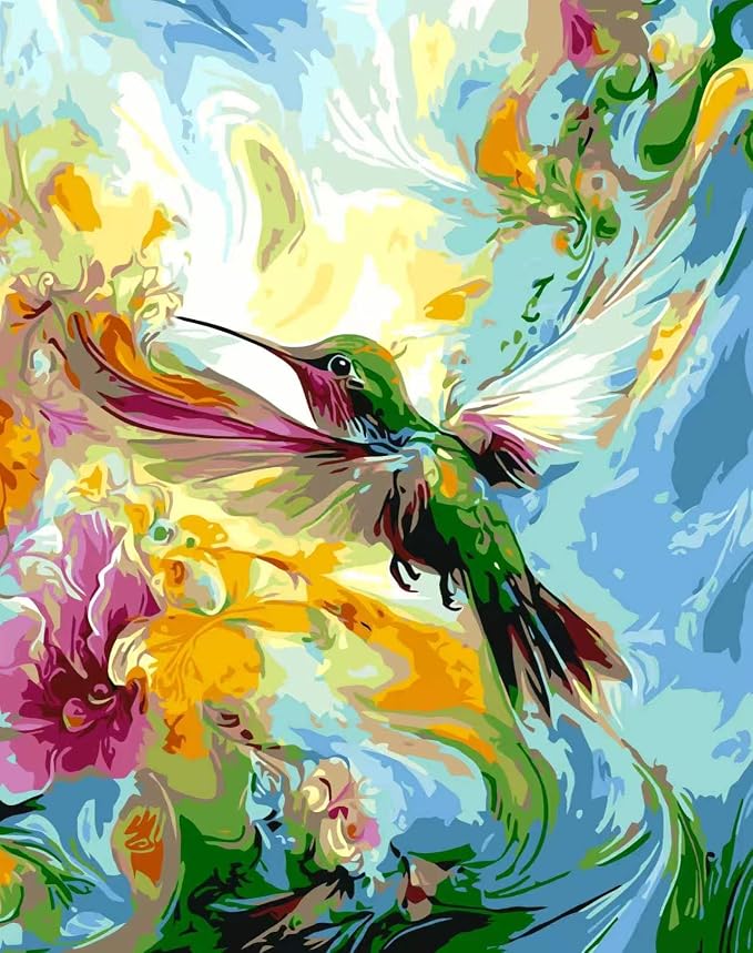 OJTOYART Hummingbird Paint by Numbers Kit for Adults,Paint Canvas 16x20In | Color by Numbers for Adults,Acrylic Watercolor Oil Colorful Home Decor