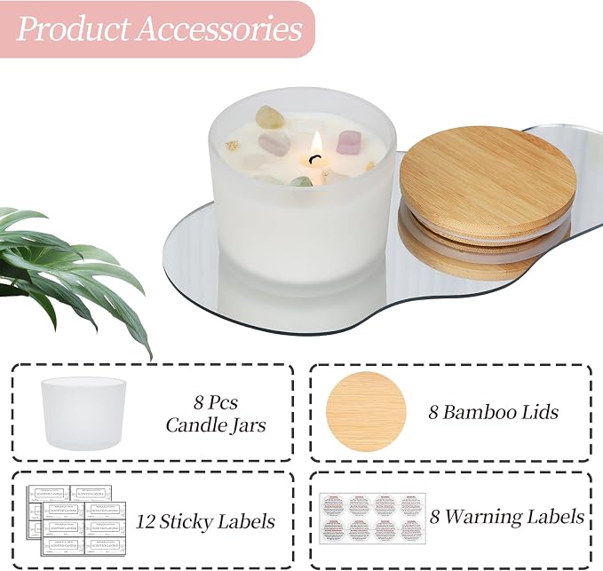 CONNOO 8 Pack 12 OZ Frosted Glass Wide Mouth Candle Jars