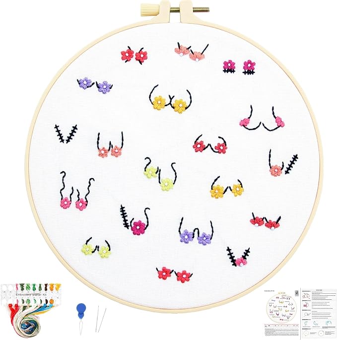 Crafmanoe Flowers Embroidery Kits for Beginners Adults, Hand Embroidery Starters Kits, Stamped Cross Stitch Kits DIY Needlepoint Kits for Beginners Adults, Embroidery Hoop, Thread and Video Tutorial