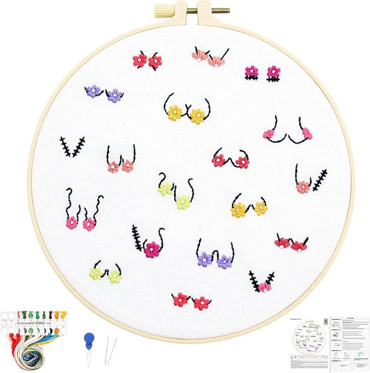 Crafmanoe Flowers Embroidery Kits for Beginners Adults, Hand Embroidery Starters Kits, Stamped Cross Stitch Kits DIY Needlepoint Kits for Beginners Adults, Embroidery Hoop, Thread and Video Tutorial