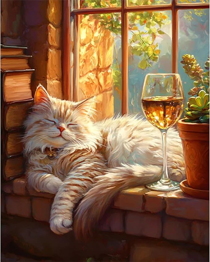 Paint by Numbers Kit for Adults, Sleeping Cat Number Painting Canvas Kit | DIY Acrylic Painting Set for Beginners, Stress Relief Relaxing Craft, Home Wall Decor, Holiday Gift for Adults, 16x20 Inch