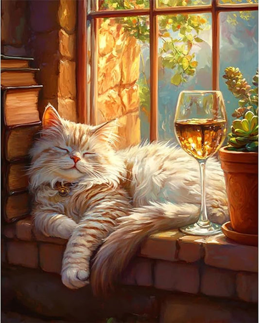 Paint by Numbers Kit for Adults, Sleeping Cat Number Painting Canvas Kit | DIY Acrylic Painting Set for Beginners, Stress Relief Relaxing Craft, Home Wall Decor, Holiday Gift for Adults, 16x20 Inch