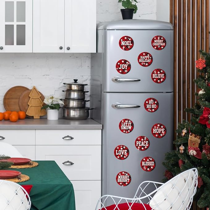 Zonon 12 Pcs Christmas Diamond Art Magnet Kits for Fridge | Xmas Diamond Painting Magnets, Black and Red Buffalo Plaid,DIY Craft Gifts, for Refrigerator Lockers Cars DIY Home Decor
