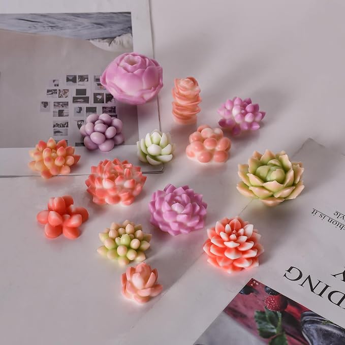 12PCS Succulent Flower Candle Molds Epoxy Resin Wax Mold Silicone Candle Moulds for Candle Craft Making Handmade Gift Ornaments Decoration