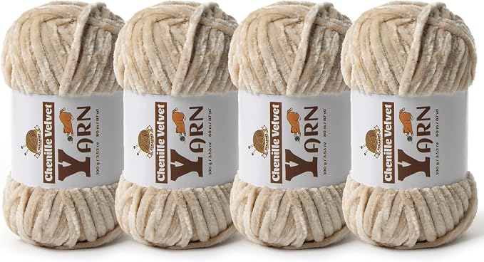 Chenille Crochet Beige Yarn 4 Pack