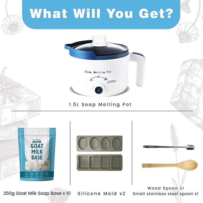 PIUH Goat Milk Soap Making Kit with Soap Melter and 5 Lbs Soap Base | SLS/SLES Free, No Palm Oil Soap Making Supplies Kit with Natural Goats Milk Soap Base for Starter Adults Soap Makers