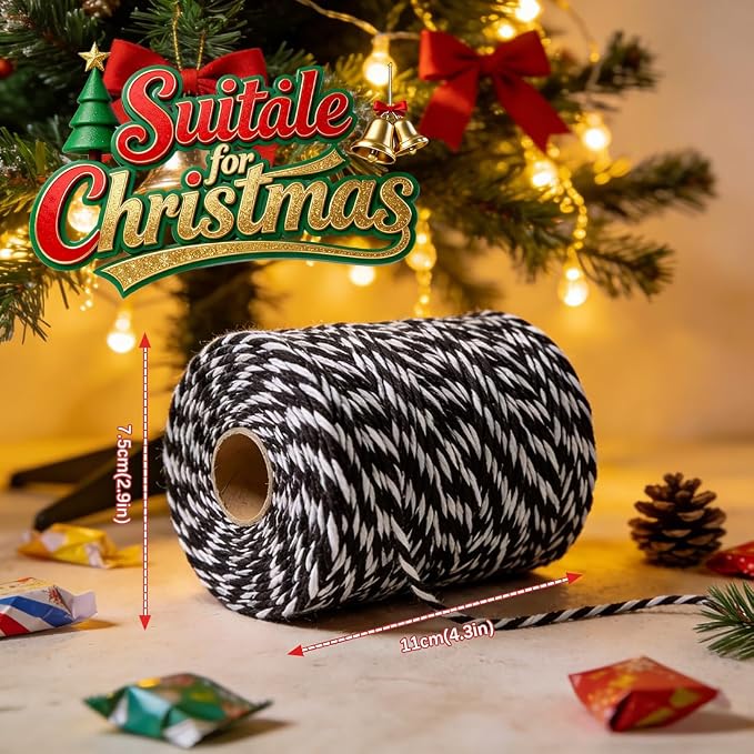 SMART&CASUAL Black and White Cotton Twine, 700 Feet Natural Bakers String for Cooking, Crafts, Gift Wrapping, Butchers, Christmas and Wedding Decor