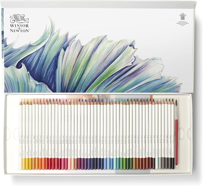 Winsor & Newton Studio Collection, Watercolour Pencil Box Set, 50 piece | Highly pigmented, Wax-Based, Can be Used Wet/Dry, Add Water & Brush to Create Painterly Effects, Break-Resistant Points.