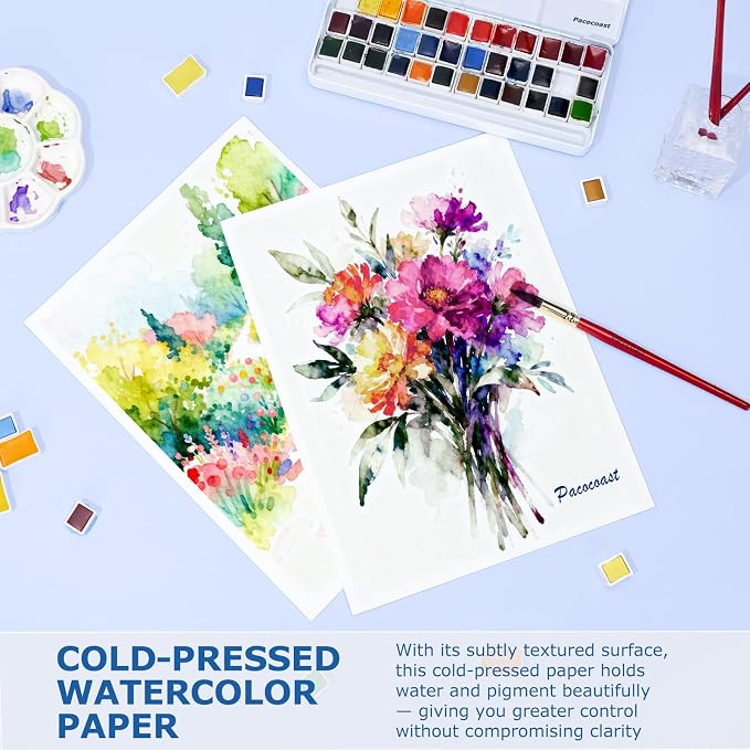 Pacocoast Watercolor Paper Pad, 9"x12" Water Color Paper, 140lb/300gsm Blue