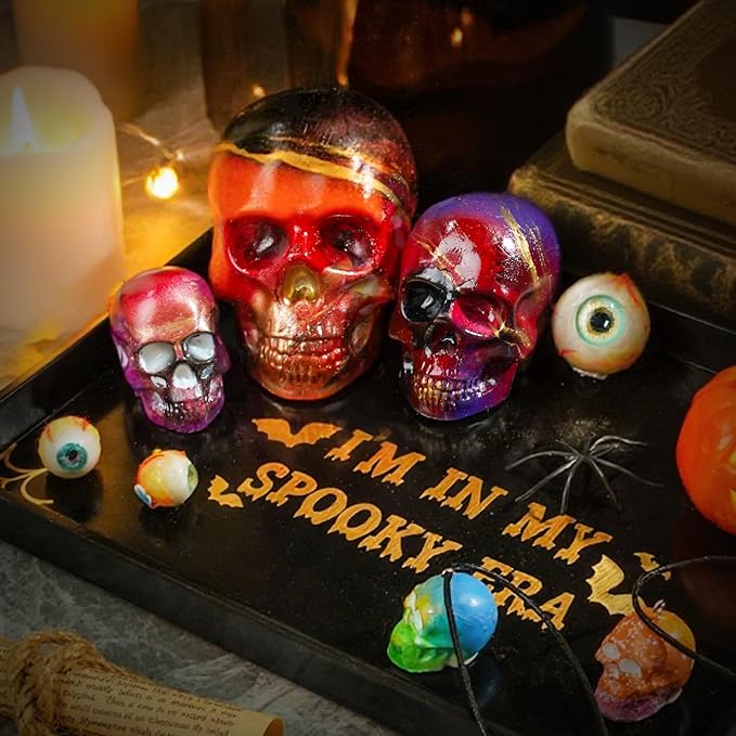 LET'S RESIN 3D Skull Resin Molds, 4 Size Silicone Mold Set for Epoxy Resin | for Candle Wax, Soap, Clay and Keychain Casting, DIY Craft Mold for Gothic Decor, Halloween Decorations and Gifts