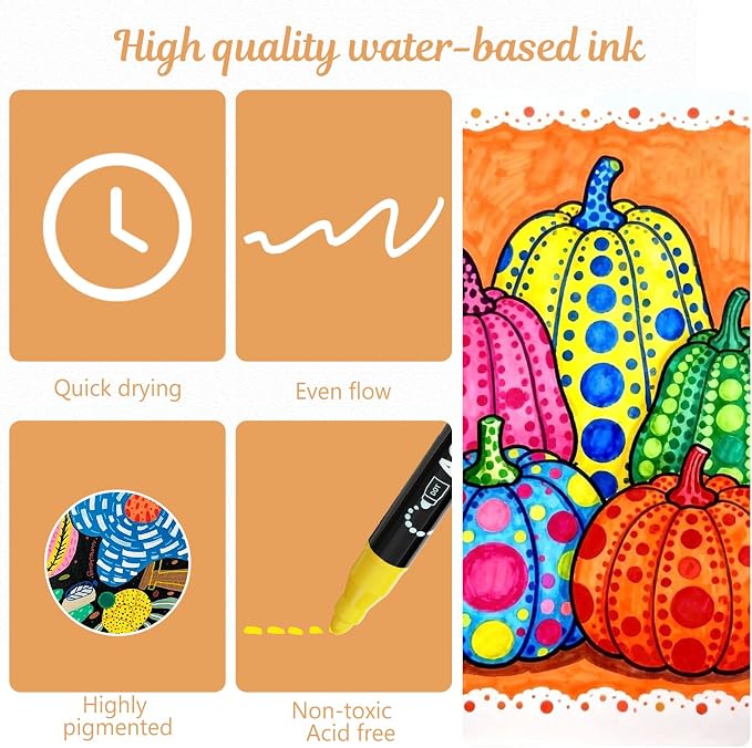 nauets 12 Colors Precision Dual Tip Acrylic Paint Markers Pens - Dot & Fine | Works on Rock, Wood, Fabric, Canvas, Glass, Scrapbook, Paper, Ceramic, Egg, DIY Craft Art Gift - Classroom & School Supplies