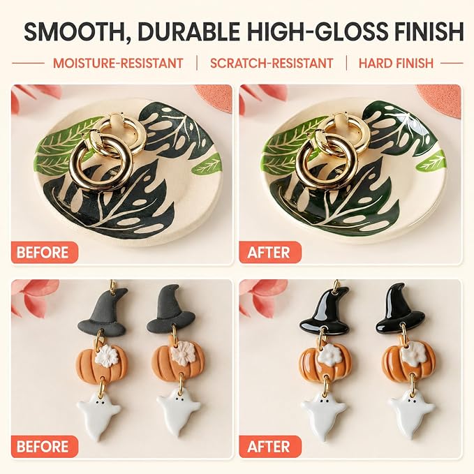 Clay Glaze, Air Dry & Polymer Clay Glaze Sealer & High Gloss Clear Varnish