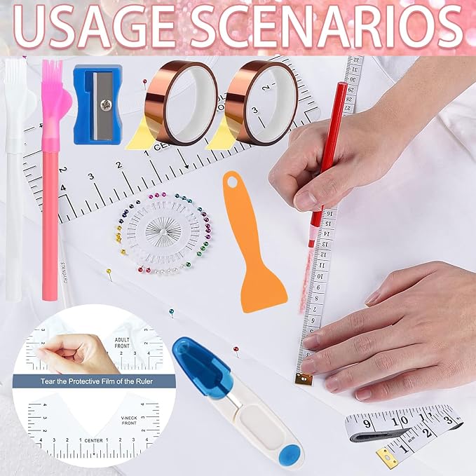 XEUZK Sublimation Shirts Tool Kits with 8 T Shirt rulers, 3Pack Teflon Sheet for Heat Press 12 x 16in, Heat Resistant Gloves with Silicone Bumps, 2 Rolls Heat Resistant Tape, 2Pcs Sublimation Pencil