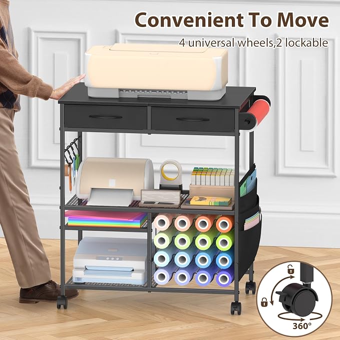Mobile Craft Cart with Vinyl Roll Holder, Crafting Table Accessories Holder