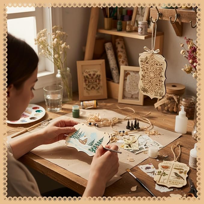 Patelai 10 Pcs Blank Wood Signs Unfinished Plaques with Ropes,3 Styles