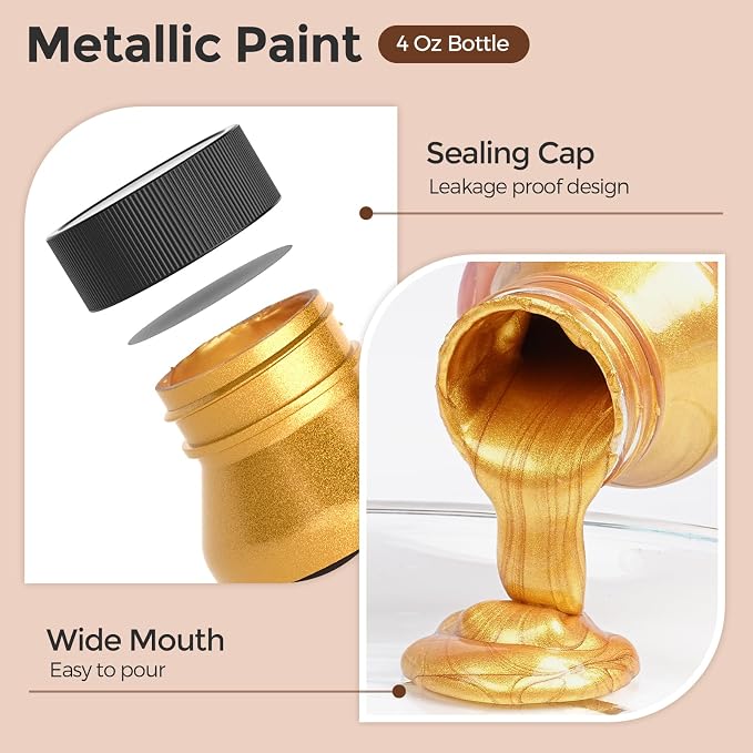 Nicpro Acrylic Paint Set Metallic,12oz/360ml Gold Leaf Paint