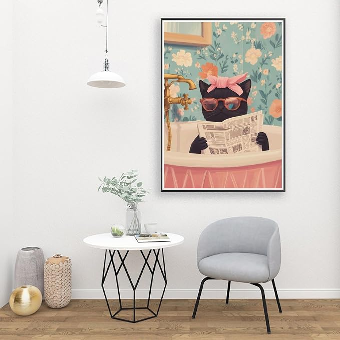 pchmcu Black Cat Paint by Number for Adults,Funny Animal in Bathroom Painting by Numbers,DIY Acrylic for Beginners Unframed,Easy Paint by Numbers Adults on Canvas for Decor 16x20inch