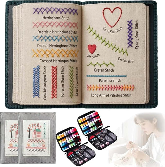 2026 New Upgraded Embroidery Stitch Book Kit,86 PCS Beginner Embroidery Kit, 106 Patterns with Tools & Tutorials, Portable All-in-One Hand Embroidery Book for Adults & DIY Craft Lovers(2 Set)