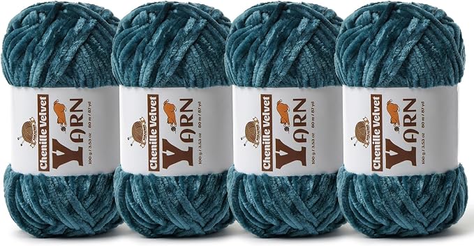 Chenille Crochet Sapphire Blue Yarn 4 Pack