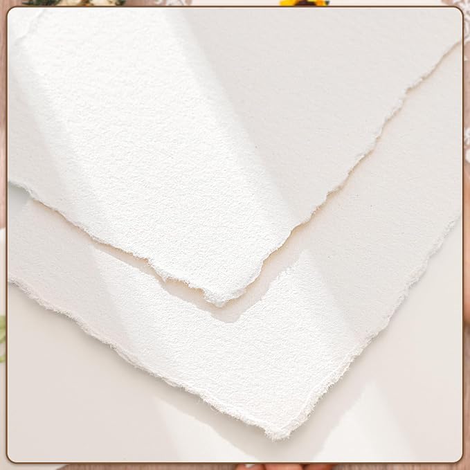 100 Sheets Deckled Edge Paper 2 x 3.5 Inch, 160 Gsm Handmade Paper