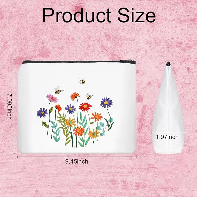 Louise Maelys Embroidery Kit for Beginners Wildflower Canvas Makeup Bag