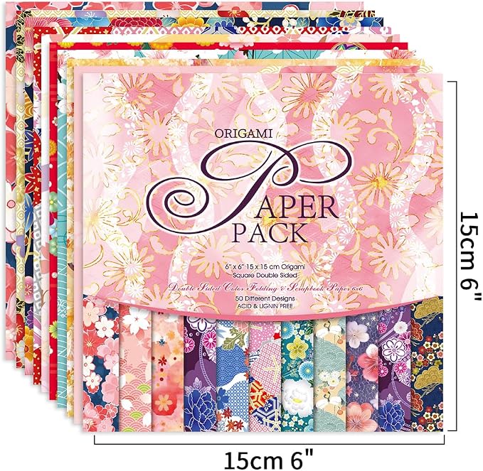 Origami Paper 100 Sheets, 6-Inch Square Double Sided Colored Craft Paper | 70GSM colorful paper,100 Vivid Pattern Origami Kit,DIY Hand Crafts,Arts Creativity,Easy to Fold,No-Fading.Bohemian Blossom
