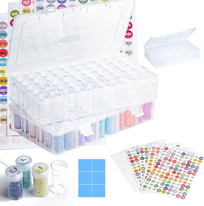 Foreveryoung 2-Pack Diamond Art Storage Containers, 120-Grid Bead Organizer | Store your diamond art beads neatly with the organizer, keeping diamonds tidy. Diamonds not included. Includes free labels.