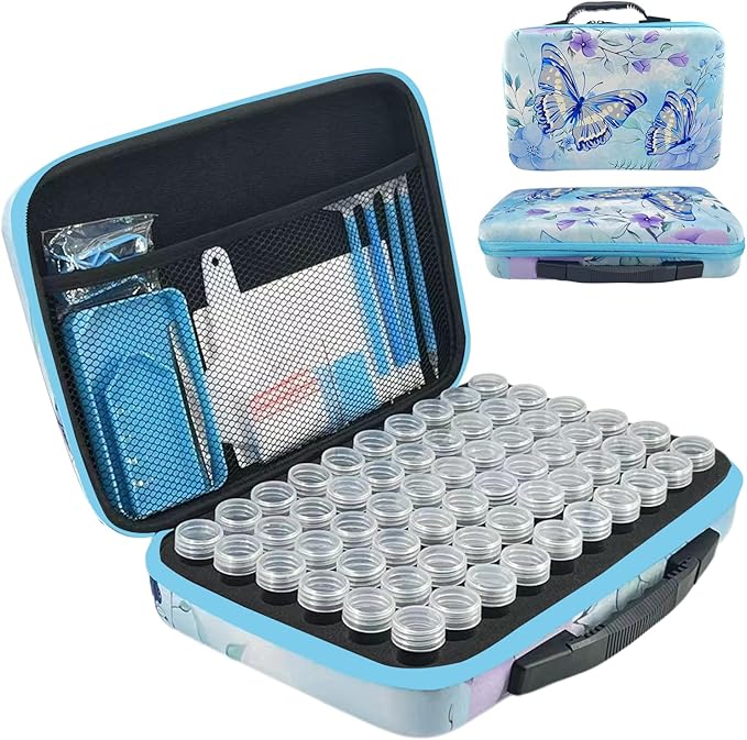 60 Slot Diamond Painting Storage Containers | Blue 60-slot storage box with tools & accessories for diamond art