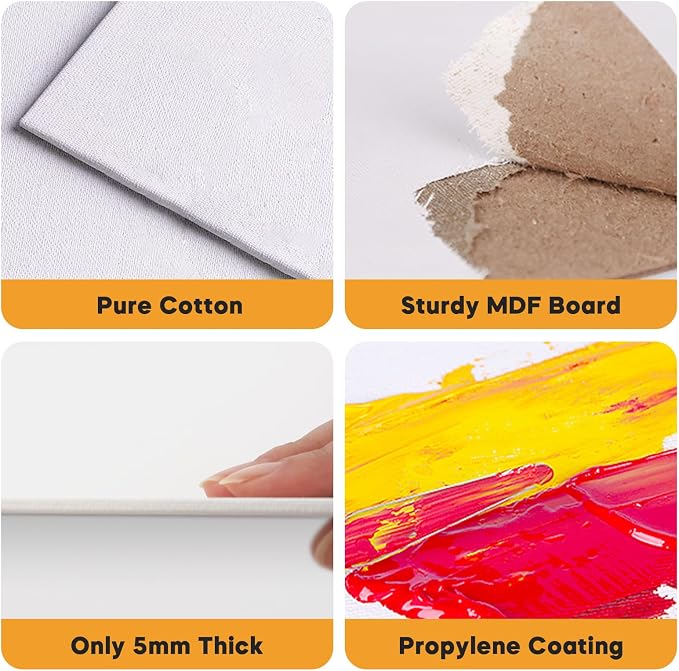 CONDA Canvas Boards for Painting,100% Cotton Canvas Panels, White Blank Canvases, Primed, Acid-Free, Artist Quality for Acrylic, Pouring Watercolor & Oil Painting 9 x 12 inch, 24 Pack