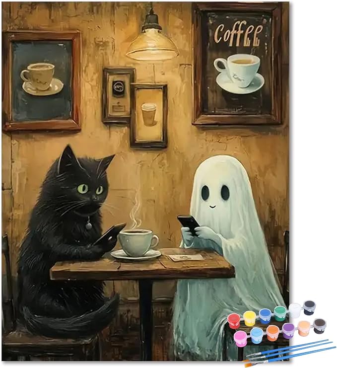 Ghost Paint by Numbers Kit for Adults, Adult Paint by Number Kits 16x20 in | Halloween Painting by Numbers for Adults, Acrylic Paint, DIY Crafts for Adults, Ideal Gifts or Home Wall Decor, Frameless
