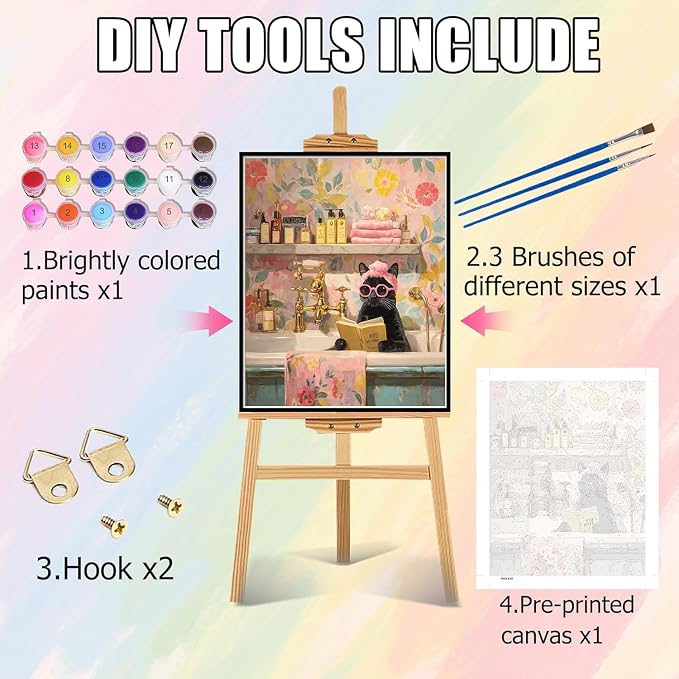 mrpwnle Paint by Numbers Kit for Adults, Black Cat Paint by Numbers Kits | Funny Cat Adult Paint by Number Kits on Canvas, DIY Acrylic Oil Easy Painting by Numbers for Home Wall Decor Gifts 16X20 inch