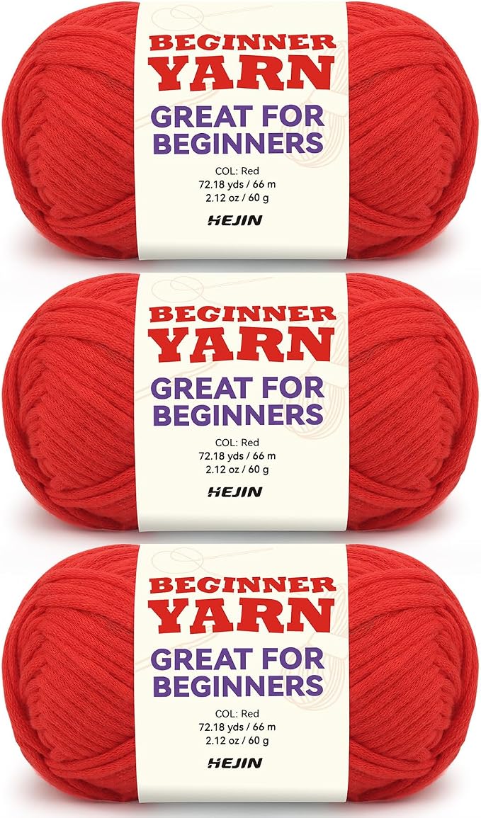 3x60g Red Yarn for Crocheting and Knitting;3x66m (72yds) Cotton Yarn for Beginners with Easy-to-See Stitches;Worsted-Weight Medium #4;Cotton-Nylon Blend Yarn for Beginners Crochet Kit Making