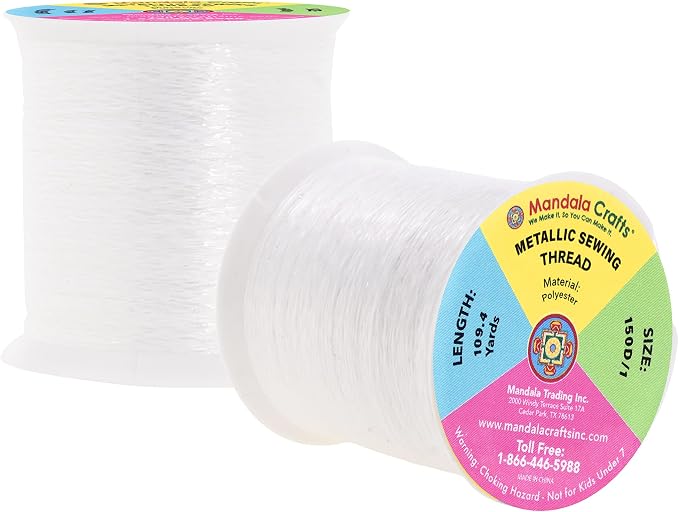 Mandala Crafts Metallic White Embroidery Floss for Sewing, 218 Yard Spool